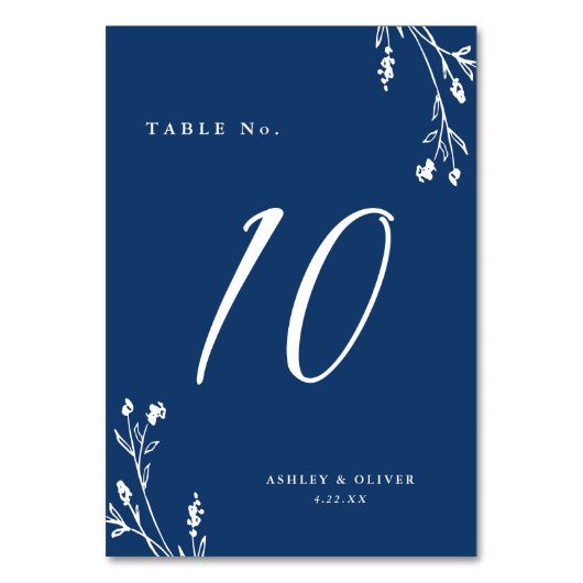 Rustikale Navy Blue Wildblumen Boho Wedding Tischnummer (Vorderseite)