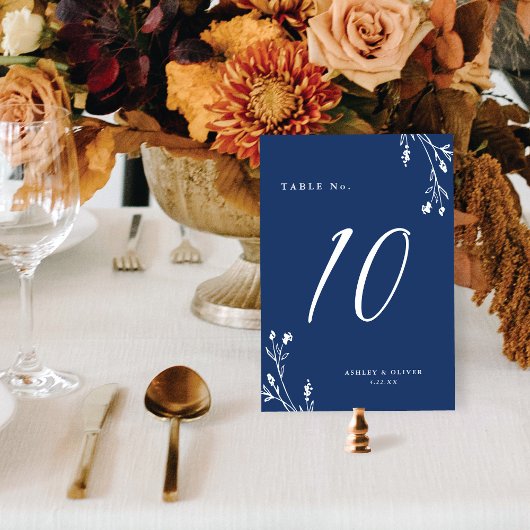 Rustikale Navy Blue Wildblumen Boho Wedding Tischnummer
