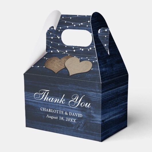 Rustikale Navy Blue Wood Gastgeschenk Hochzeit Box Geschenkschachtel (Vorderseite)