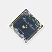 Rustikale Navy Blue Wood Lace String Lights Hochze Serviette (Ecke)