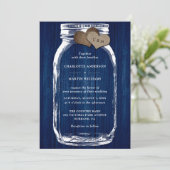 Rustikale Navy Blue Wood Mason Jar Wedding Einladung (Stehend Vorderseite)