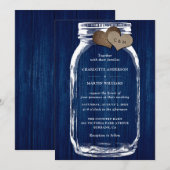 Rustikale Navy Blue Wood Mason Jar Wedding Einladung (Vorne/Hinten)
