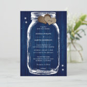 Rustikale Navy Blue Wood Mason Jar Wedding Einladung (Stehend Vorderseite)
