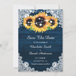 Rustikale Navy Blue Wood Spitzen Sonnenblume Save  Save The Date