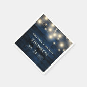 Rustikale Navy Blue Wood String Lights Serviette (Ecke)