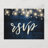 Rustikale Navy Blue Wood String Lights UAWG Einladungspostkarte (Vorderseite)
