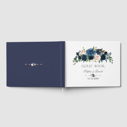 Rustikale Navy Blush Blume Blütenhochzeit Gästebuch (Voll)