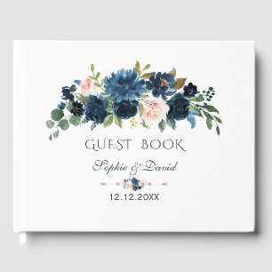 Rustikale Navy Blush Blume Blütenhochzeit Gästebuch