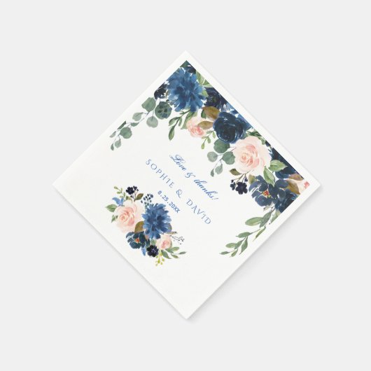 Rustikale Navy Blush Blume Blütenhochzeit Serviette (Ecke)