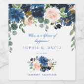 Rustikale Navy Blush Blume Blütenhochzeit Weinetikett (Einzelnes Label)