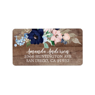 Rustikale Navy & Blush Blume Brautparty Labels Adressaufkleber