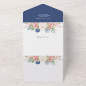 Rustikale Navy Blush Pink Floral Moderne All In One Einladung (Außenbereich)