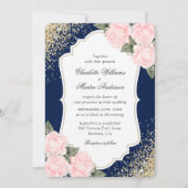 Rustikale Navy Blush Rose Burlap Wedding Einladung (Vorderseite)