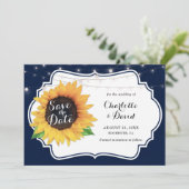 Rustikale Navy Burlap Sonnenblumen speichern die D Save The Date (Stehend Vorderseite)