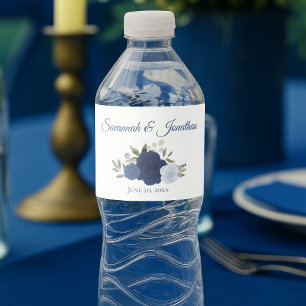 Rustikale Navy Dusty Blue & Indigo Rose Hochzeit Wasserflaschenetikett