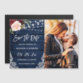 Rustikale Navy Floral Save the Date Magnetkarte (Vorne/Hinten)