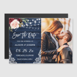 Rustikale Navy Floral Save the Date Magnetkarte