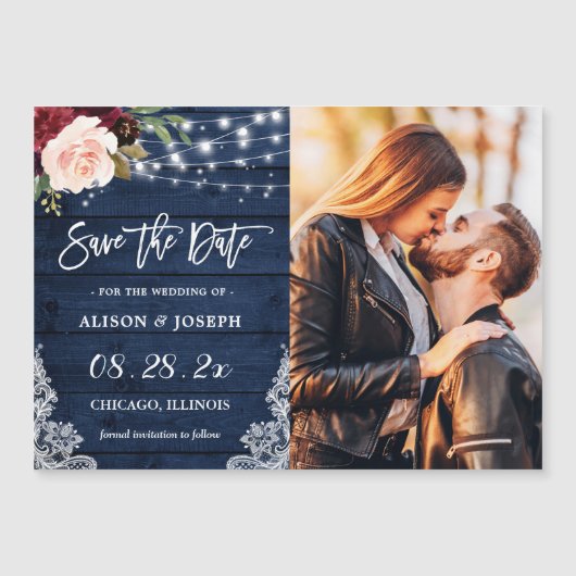 Rustikale Navy Floral Save the Date Magnetkarte (Vorderseite)