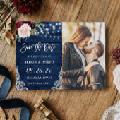Rustikale Navy Floral Save the Date Magnetkarte