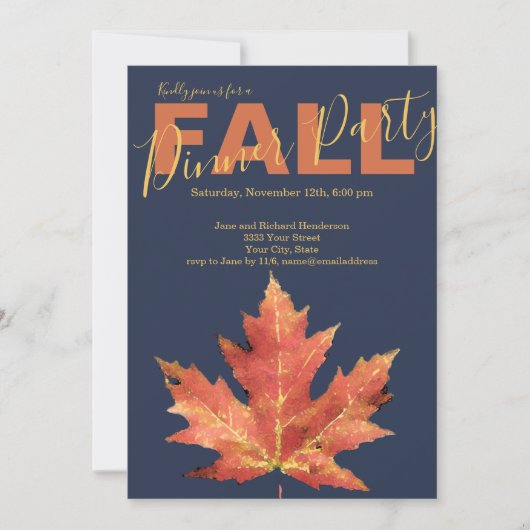 Rustikale Navy Herbst Dinner Party Einladung (Vorderseite)