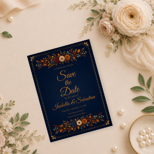 Rustikale Navy-Herbsthochzeit Save The Date