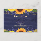 Rustikale Navy-Holz-Sonnenblumen Hochzeitsempfang Begleitkarte (Vorderseite)