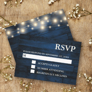 Rustikale Navy-holz-String-Lights RSVP-Karten RSVP Karte