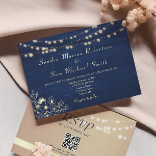 Rustikale Navy-Lichterketten-Hochzeitseinladung Einladung