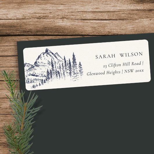 Rustikale Navy Pine Woods Mountain Sketch-Adresse