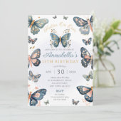 Rustikale Navy & Pink Butterfly-Party Einladung (Stehend Vorderseite)