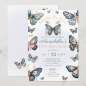Rustikale Navy & Pink Butterfly-Party Einladung (Vorne/Hinten)