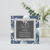 Rustikale Navy Seashells Gerahmte Hochzeit von See Einladung (Stehend Vorderseite)