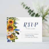 Rustikale Navy Sonnenblume Boho Wedding RSVP (Stehend Vorderseite)