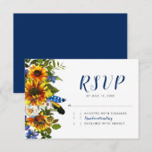 Rustikale Navy Sonnenblume Boho Wedding RSVP Karte (Vorne/Hinten)