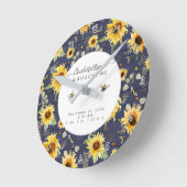 Rustikale Navy Sonnenblume Gelbe Birth Stats Baby Runde Wanduhr (Winkel)