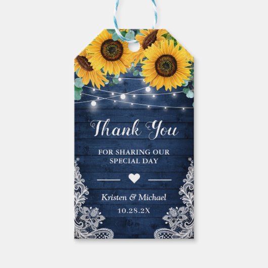 Rustikale Navy Sonnenblumen String Lights Vielen D Geschenkanhänger (Vorderseite)