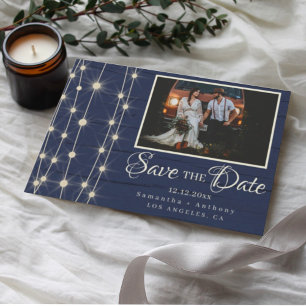 Rustikale Navy-String-Lichter Save the Date