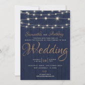 Rustikale Navy-String-Lights Hochzeitseinladung Einladung (Vorderseite)