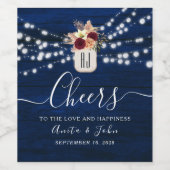 Rustikale Navy-String-Lights Hochzeitweinetikett Weinetikett (Einzelnes Label)