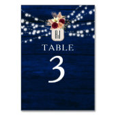 Rustikale Navy String Lights-Tischnummer Tischnummer (Rückseite)