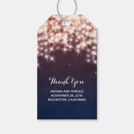 Rustikale Navy String Lights Weding Geschenkanhänger (Vorderseite)