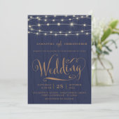 Rustikale Navy-Strings-Lichter in einer Hochzeit Einladung (Stehend Vorderseite)