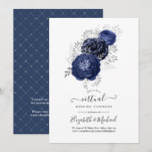 Rustikale Navy und Silver Floral Virtual Wedding Einladung (Vorne/Hinten)