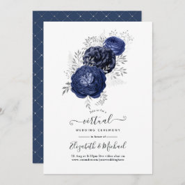 Rustikale Navy und Silver Floral Virtual Wedding Einladung