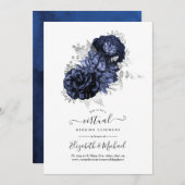 Rustikale Navy und Silver Floral Virtual Wedding Einladung (Vorne/Hinten)