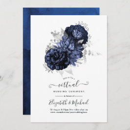 Rustikale Navy und Silver Floral Virtual Wedding Einladung