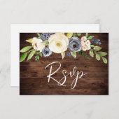 Rustikale Navy & White Watercolor Blume Hochzeit RSVP Karte (Vorne/Hinten)