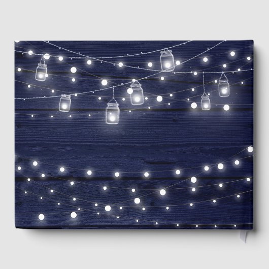 Rustikale Navy Wood Mason Jars Lights Hochzeit Gästebuch (Rückseite)