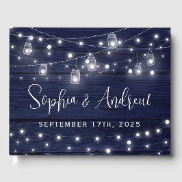 Rustikale Navy Wood Mason Jars Lights Hochzeit Gästebuch