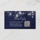 Rustikale Navy Wood Mason Jars Lights Hochzeit QR Begleitkarte (Vorderseite)